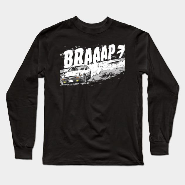 Initial D - Mountain Drift Racing Takumi Fujiwara's Toyota AE86 braap Long Sleeve T-Shirt by cowtown_cowboy